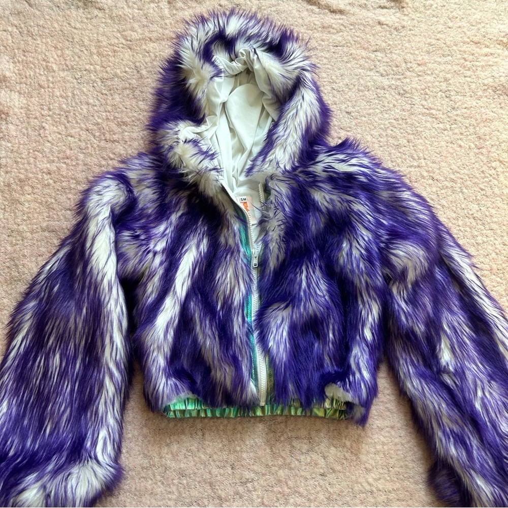 J Valentine LED crop faux fur coat